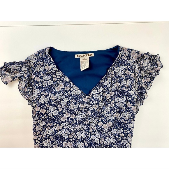 ⭐️A.M.I.⭐️ Women’s Blue Capped Sleave Blouse, Size L - Picture 2 of 8